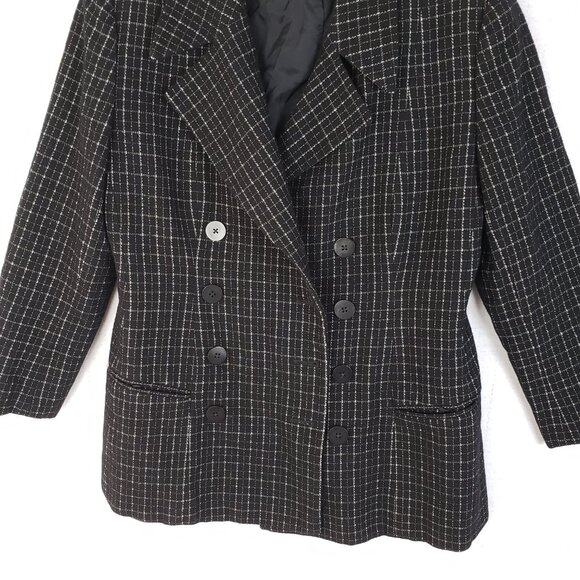Vintage Donna Karan NY Wool Blazer Double Breasted Plaid size 10 Longline Career - Picture 14 of 14